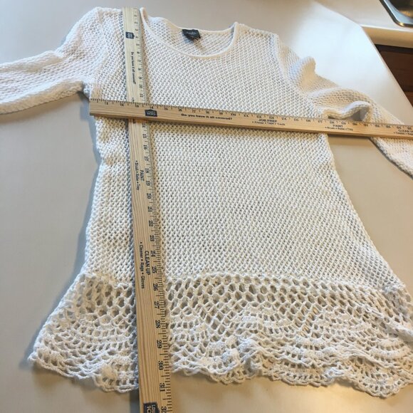 Chicos Travelers Collection Tunic Top Size 3/LG White Crochet Open Knit Beach - Picture 5 of 10